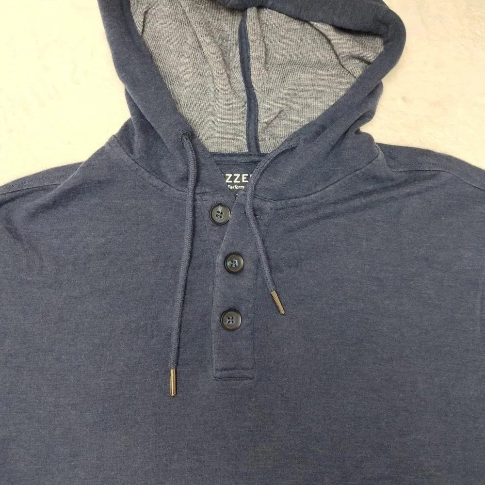 Mizzen+Main Hoodie Mens Medium Blue Henley Pullover Hooded Button 1P0-0408 - Picture 2 of 10